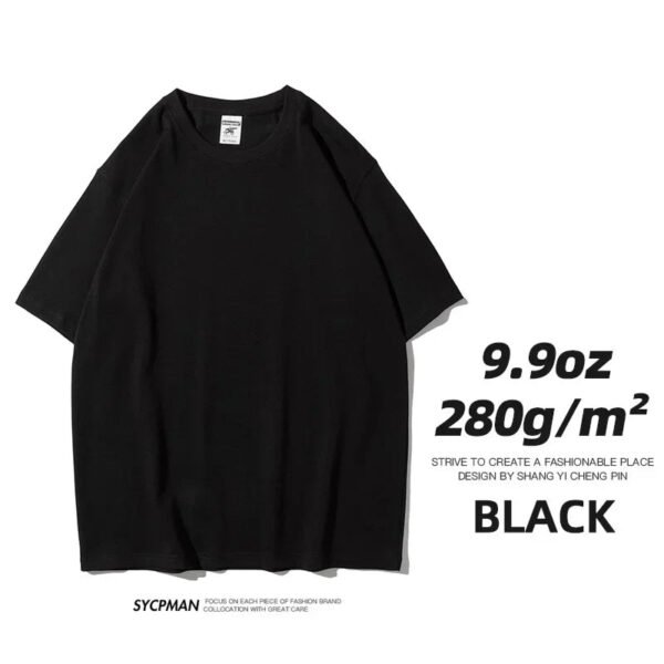 9.9oz 280gsm High Qualtity Oversized Heavy T-shirt for Men Short Sleeve Tee Cotton Solid Color Trend Leisure Green White Black - Image 19