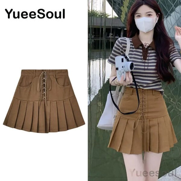 Brown Mini Skirts 2023 New Y2K Vintage High Waist Women Pleated Skirt Chic Sweet Cute Preppy Style Casual 90s E Girl Dance Skirt - Image 31