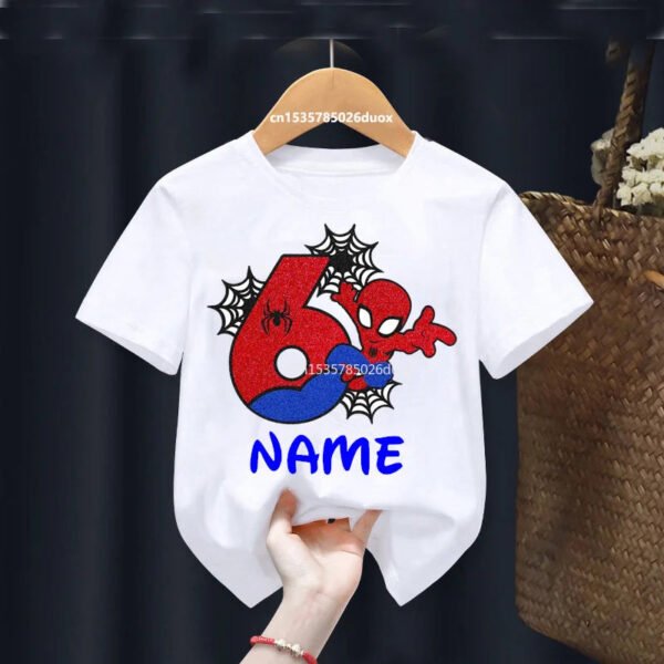Kid 2 3 4 5 6 7 8 9 Years Birthday Marvel Spiderman Girl Shirt Children Super Hero Personalize Name Birthday Party Boys T-shirts - Image 8