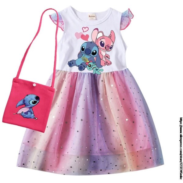 Lilo And Stitch Summer Girls Cotton T Shirt Patchwork Dress +Bag Children Girl Home Party Casual Clothes Dresses - Image 10