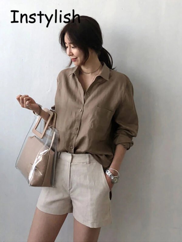 Leisure Long Sleeve Cotton Linen Loose Shirt Women Spring Summer Vintage Harjauku Streetwear Oversized Blouse Elegant Top Tunics - Image 6