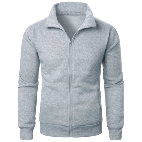 Men's casual sports zipper stand collar hoodie coat men's solid color cardigan - Image 10