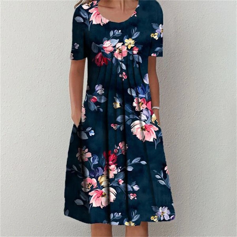 Elegant Dress Women Casual Temperament Dress Women Short Sleeves Loose Dresses Weekend Holiday - Image 2