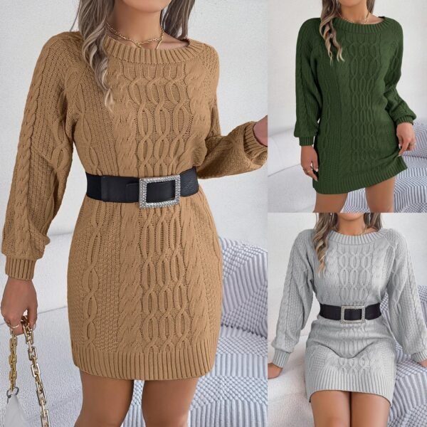 Elegant New Autumn Winter Sweater Dress Solid Color O Neck Long Sleeve Knitted Bodycon Mini Sweater Dress Female Knit Sexy Dress - Image 2