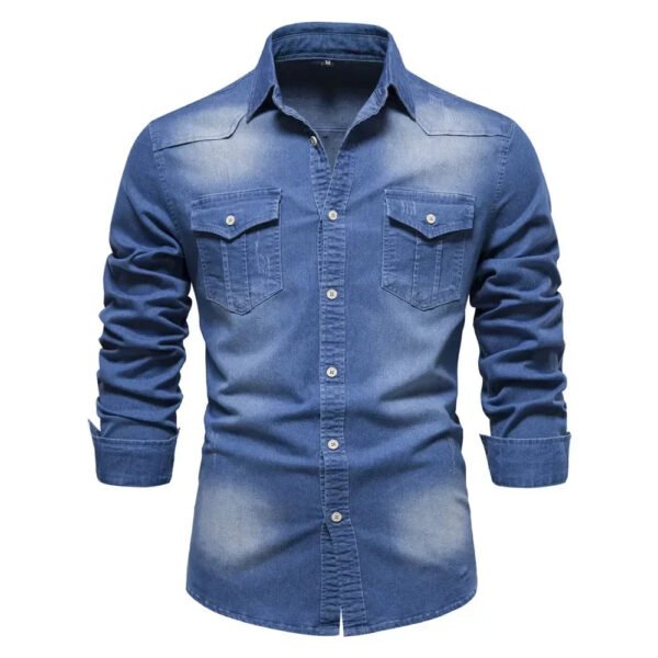 AIOPESON Brand Elastic Cotton Denim Shirt Men Long Sleeve Quality Cowboy Shirts for Men Casual Slim Fit Mens Designer Clothing - Image 6