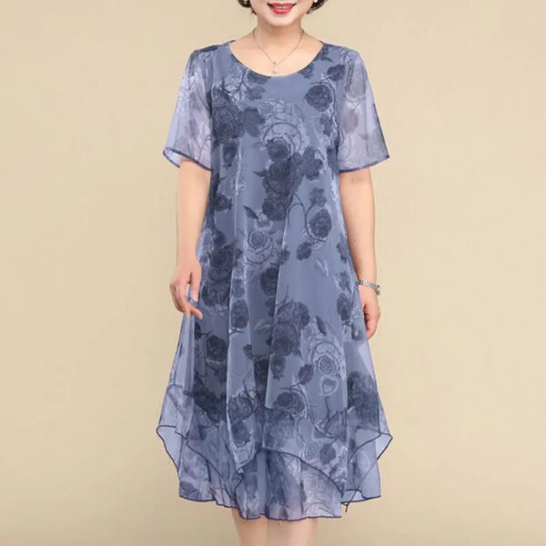 2023 O-Neck Short Sleeve Dresses Vintage Floral Printed Summer Gauze Spliced Women's Clothing Stylish Irregular Loose Midi Dress - Image 3