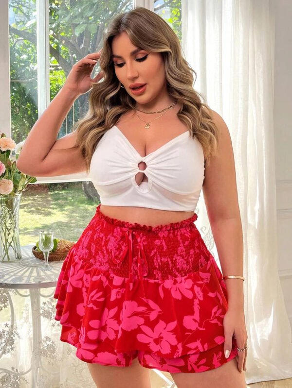 Plus Size 2025 Spring and Summer New Women's Bohemian Flower Printed Waist Bundle Half-body Skirt, Summer Style Fashion Young - Image 3