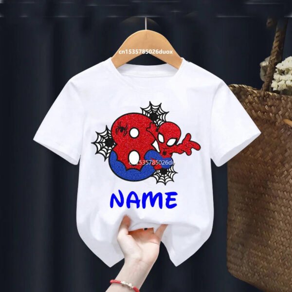 Kid 2 3 4 5 6 7 8 9 Years Birthday Marvel Spiderman Girl Shirt Children Super Hero Personalize Name Birthday Party Boys T-shirts - Image 4