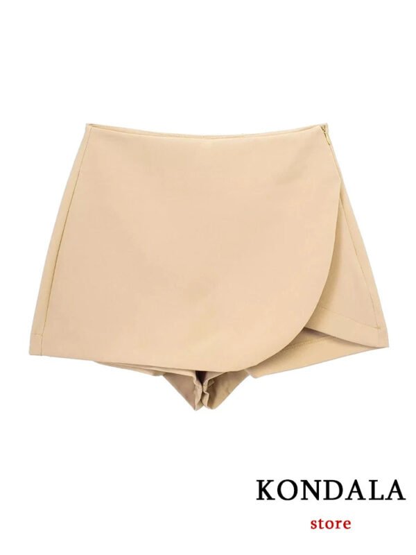 TRAFZA Women Fashion 2025 Casual Mini Asymmetrical Skirts Shorts High Waist Back Pockets Wide Leg Skirts Zipper Female Shorts - Image 14