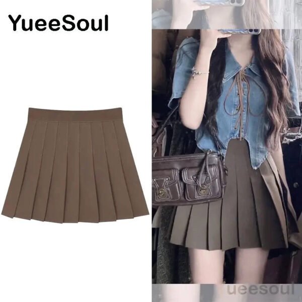 Brown Mini Skirts 2023 New Y2K Vintage High Waist Women Pleated Skirt Chic Sweet Cute Preppy Style Casual 90s E Girl Dance Skirt - Image 13