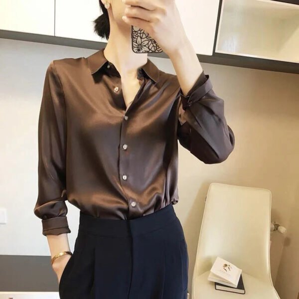 All-match Satin Finish Shirts And Blouses Women Clothing Casual Top OL Long Sleeve Button Elegant Shirts French Solid Blouses - Image 4