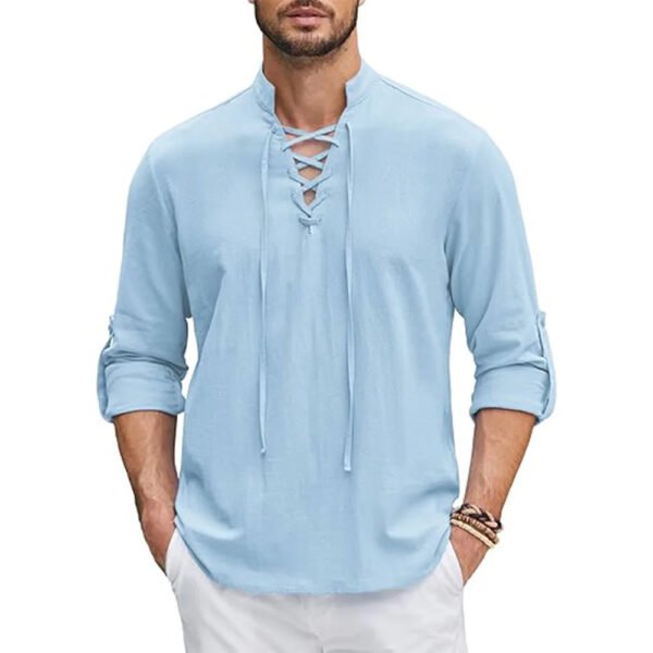 Men's Renaissance Shirt Pirate Medieval Viking top Cotton Linen Shirts Men Long Sleeved Halloween Costume - Image 4