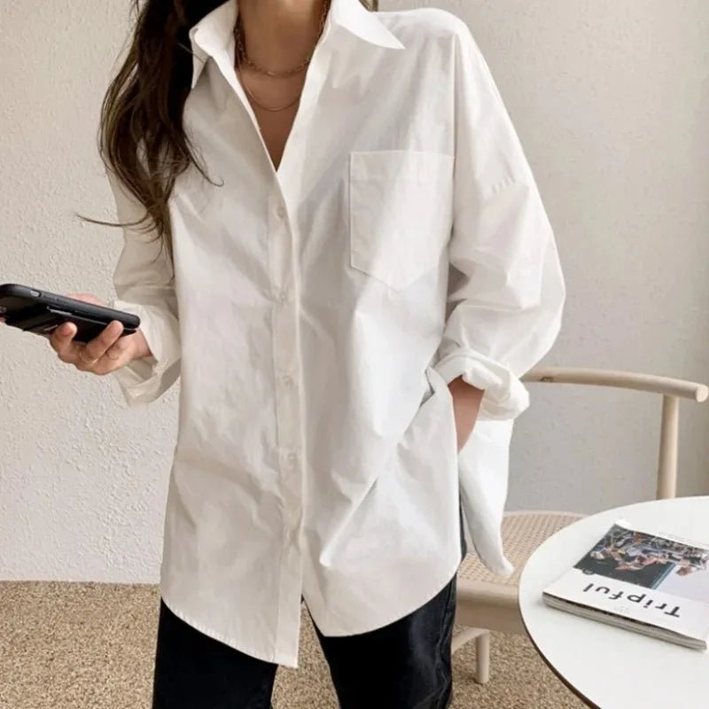 White long-sleeved shirt women loose everything with the new autumn Korean version of the design sense of minority top