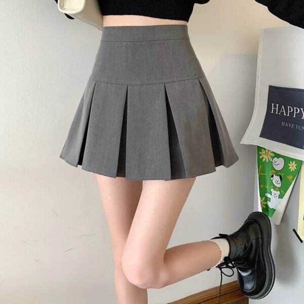 2025 Summer New Women Slim Solid Color Pleated Short Skirt College Style Pure Want To High-waisted Skinny-proof A- line Clothing - Image 2