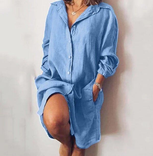 New Fashion Plus Size Women Long Shirt Blouse Autumn Cotton Linen Women's Shirt Dress Temperament Commuting Casual Dresses Femal - Image 5