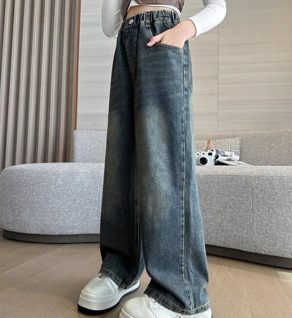 Girl Pocket Bow Embroidery Jeans New Teenage Children Wide Leg Denim Pants for Kids Loose Trousers Spring Autumn 4 -14 Years - Image 5