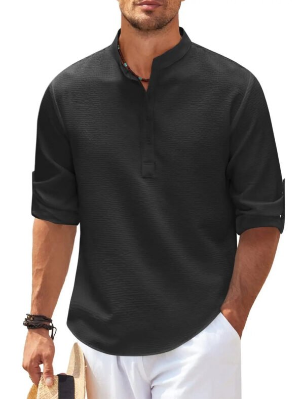 Cotton Linen Hot Sale Men's Long-Sleeved Shirts Spring Autumn Solid Color Stand-Up Collar Casual Beach Style Plus Size S-5XL - Image 7