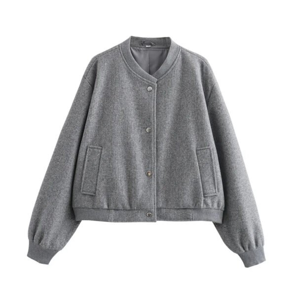 TRAF 2024 Women Jacket Cropped Bomber Jackets For Women Beige Black Tweed Jacket Woman Fashion Long Sleeve New In Short Coats - Image 7