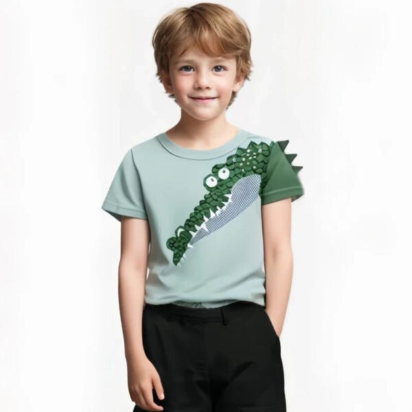 2025 Summer Children 3D Cartoon T-shirt for Boy Animal Printing Dinosaur Shark Boys T Shirt Girls Tops Tees Cartoon Kids Clothes - Image 2