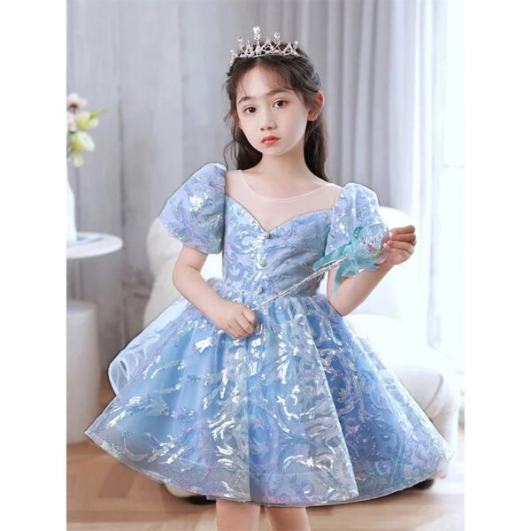 Kids Birthday Party Dresses for Little Girl Size 2 To 14 Years Prom Sequin Dress 2023 Luxury Gowns Sky Blue Evening Formal Frock - Image 3