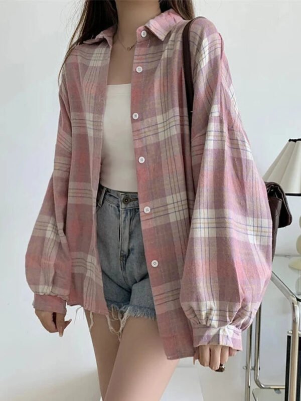 Plaid Shirt Women Autumn Long Sleeve Top Female Vintage Fashion Single Breasted Blouse Ladies Preppy Style Loose Check Shirts - Image 17