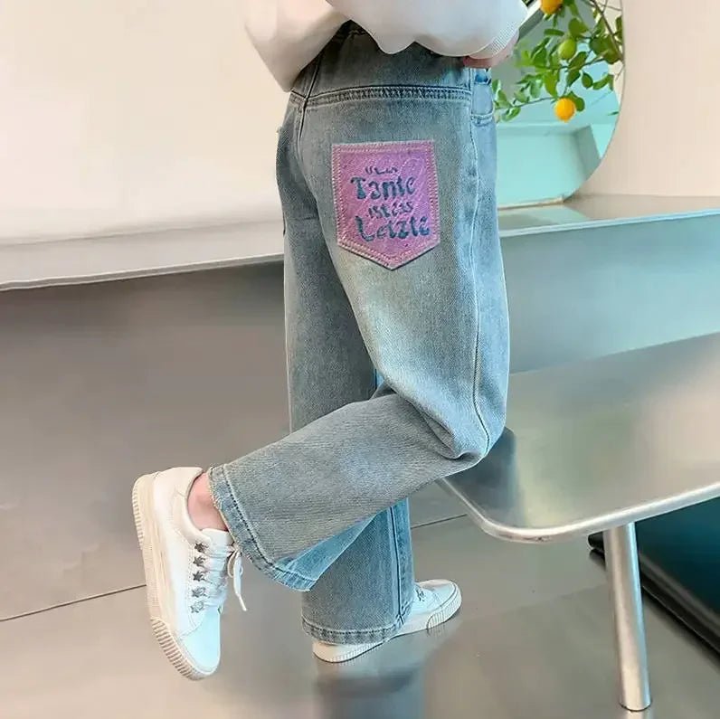 Korean Style Children Embroidery Jeans for Girls Denim Pants for Girls Spring High Waist Straight Trousers for Kids Teenagers - Image 8