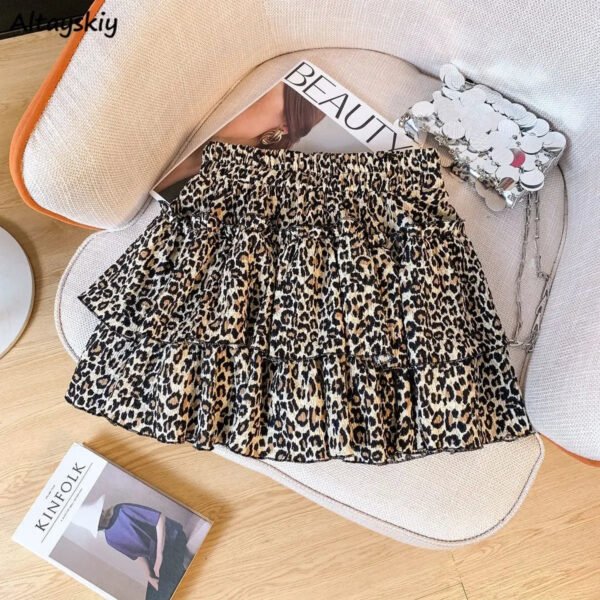 Chiffon Leopard Mini Skirts Women Y2k Retro Summer Elastic Waist Stylish Streetwear Korean Style Temperament Cake Faldas Tender - Image 2