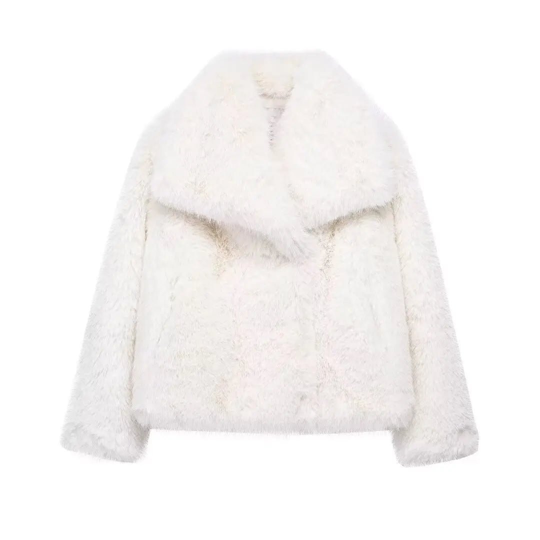 TRAF Women 2024 Fur Coat Black Fluffy Women's Jacket Autumn Winter Faux Fur Coat Plush Outerwears White Gray Warm Cropped Jacket - Image 9