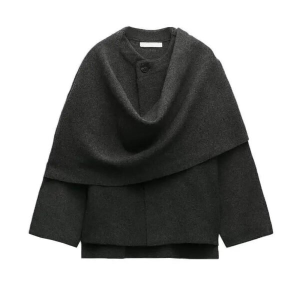 ZBZA Women's Asymmetric Scarf Knitted Jacket O-neck Single Button Side Slit Solid Loose Coat Winter New Female Chic Outerwear - Image 8