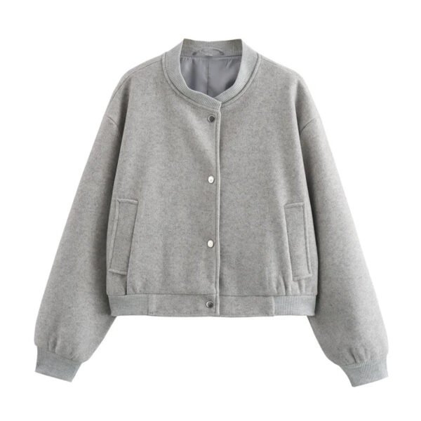 TRAF 2024 Women Jacket Cropped Bomber Jackets For Women Beige Black Tweed Jacket Woman Fashion Long Sleeve New In Short Coats - Image 8