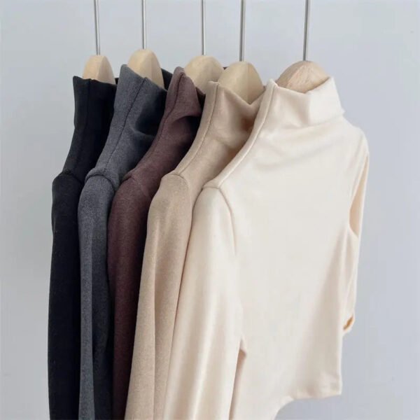 Autumn Winter Children Kids Boys Girls T-shirts Tops Turtleneck Solid Long Sleeve Warm Fleece Bottoming Shirts Tees for Kids - Image 2