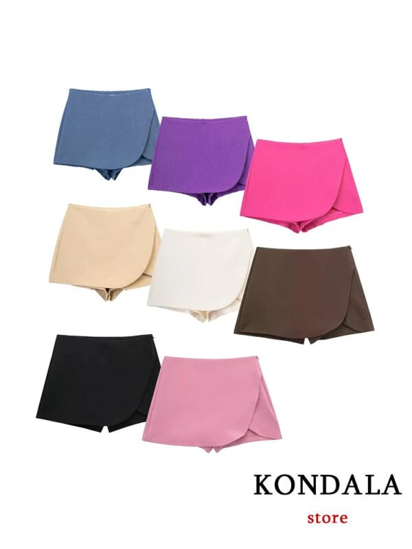 TRAFZA Women Fashion 2025 Casual Mini Asymmetrical Skirts Shorts High Waist Back Pockets Wide Leg Skirts Zipper Female Shorts - Image 5