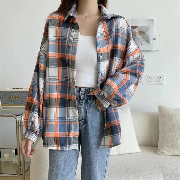 Plaid Shirt Women Autumn Long Sleeve Top Female Vintage Fashion Single Breasted Blouse Ladies Preppy Style Loose Check Shirts - Image 13
