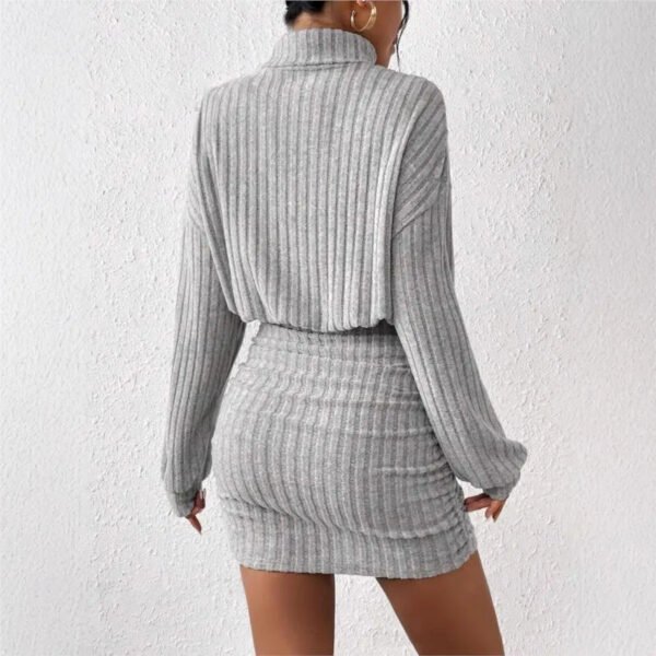 2024Women Autumn Winter Black High Neck Knitted Sweater Dress Female Casual Solid Slim Long Sleeve Warm Mid Length Black Dresses - Image 3