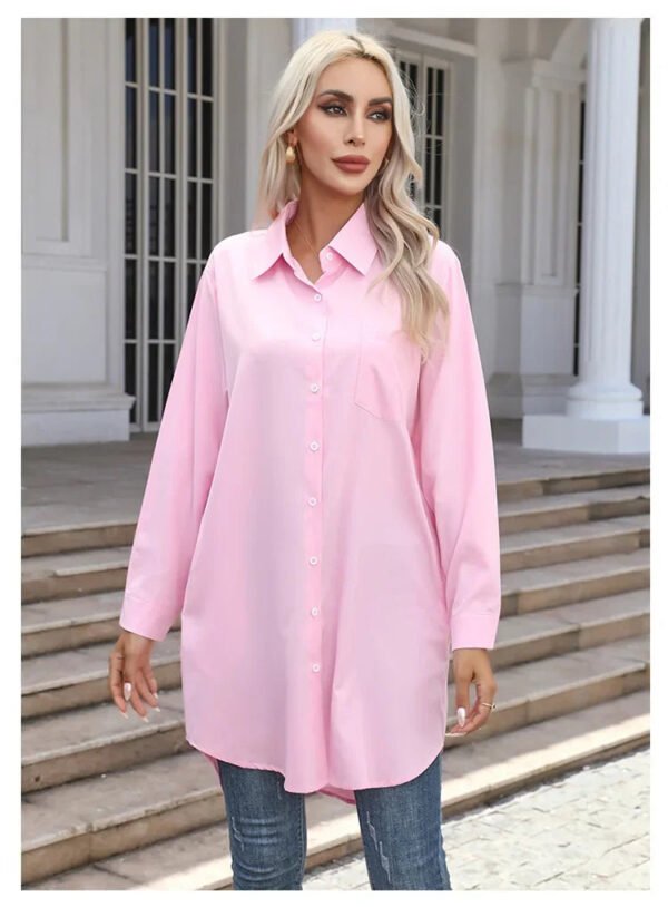 Long Shirt Women 2023 Vintage Pocket Shirts &Blouses Oversized Long Sleeve Blouse Fashion Women's Clothing Button Up Womens Tops - Image 7