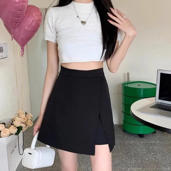 Plus Size High-waisted Slimming Skirts Women's Solid Color A- line Side Slit English Style Lightweight Chiffon Summer Skirts - Image 3