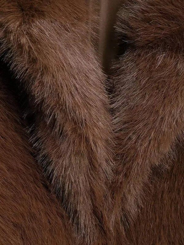 Heart Shaped Fur Short Coat Coffee Colored Lapel Fashion Minimalism Temperament Furry Overcoat Top Women's Warmth Luxury Outwear - Image 6