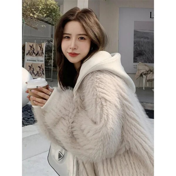 2025 Winter Lamb Wool Coat Women Medium and Long Length Coat Thickened and Velvet Lamb Wool Hooded Rabbit Hair Faux Fur Fur Coat - Image 5