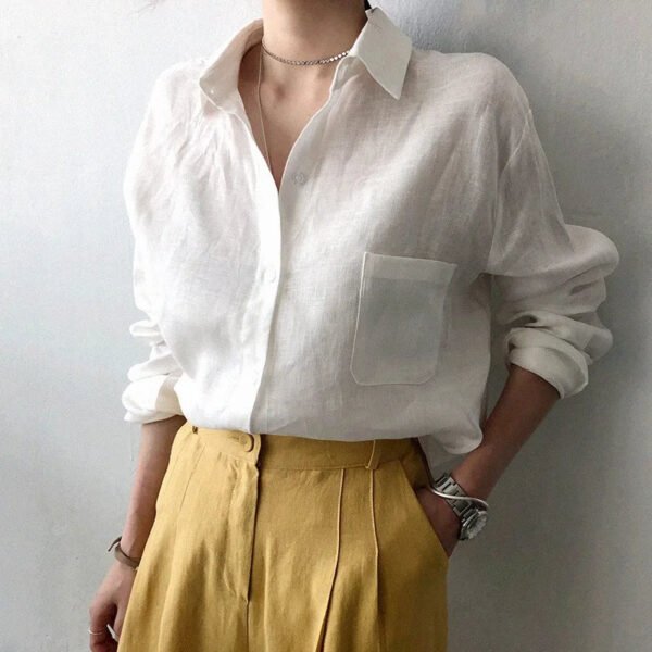 Leisure Long Sleeve Cotton Linen Loose Shirt Women Spring Summer Vintage Harjauku Streetwear Oversized Blouse Elegant Top Tunics - Image 7