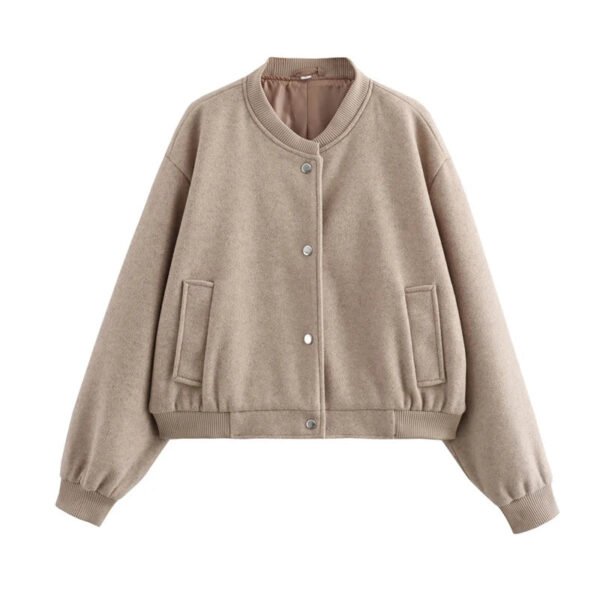 TRAF 2024 Women Jacket Cropped Bomber Jackets For Women Beige Black Tweed Jacket Woman Fashion Long Sleeve New In Short Coats - Image 9