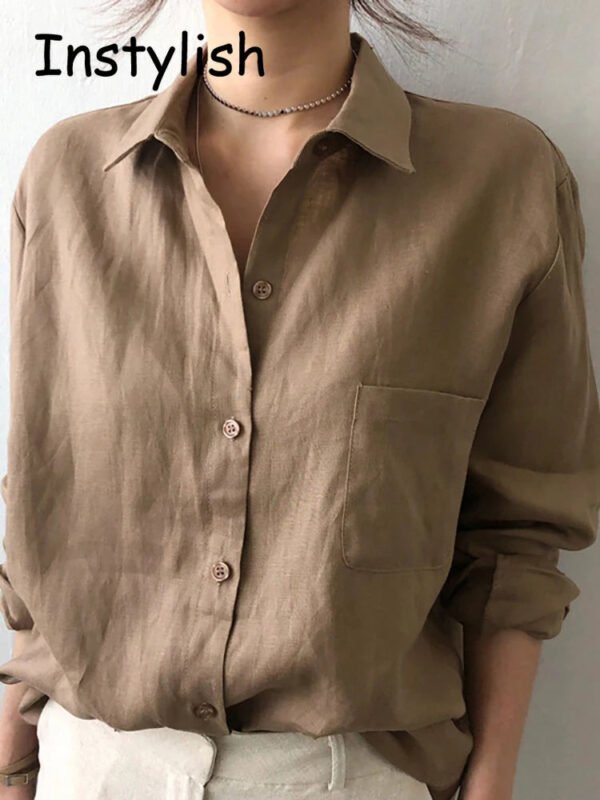 Leisure Long Sleeve Cotton Linen Loose Shirt Women Spring Summer Vintage Harjauku Streetwear Oversized Blouse Elegant Top Tunics - Image 4