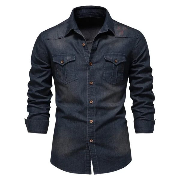 AIOPESON Brand Elastic Cotton Denim Shirt Men Long Sleeve Quality Cowboy Shirts for Men Casual Slim Fit Mens Designer Clothing - Image 8