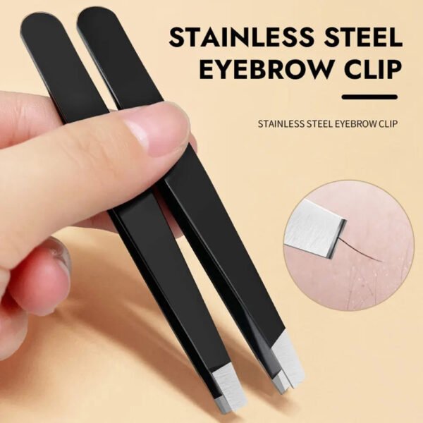 GECOMO Stainless Steel Black Eyebrow Tweezer with Slant and Flat Point Beauty Tools for Eyebrows & Ingrown Hair Removal - Image 3