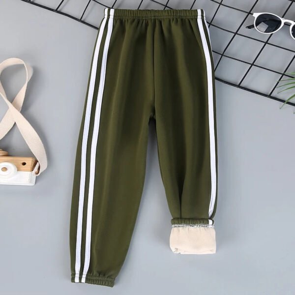 Autumn and winter children's solid color sports plus velvet pants boys and girls comfortable leisure warm sports fashion pants. - Image 3