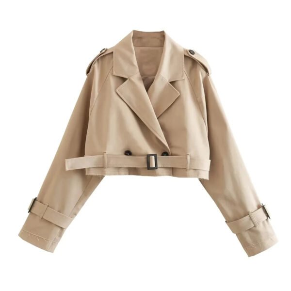 2024 Belt Cropped Trench Spring Jacket Women Vintage Streetwear Double Breasted Long Sleeve Top Female Coat Outfits - Image 7