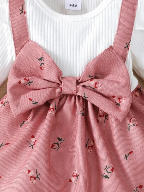 2pc/Set childrens' baby girl Dress Color blocking Broken flowers Big Bow Princess Dress+Headband 0-24 Months Baby Fashion Dress - Image 4