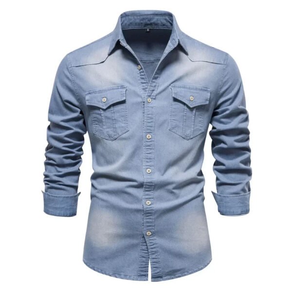 AIOPESON Brand Elastic Cotton Denim Shirt Men Long Sleeve Quality Cowboy Shirts for Men Casual Slim Fit Mens Designer Clothing - Image 7
