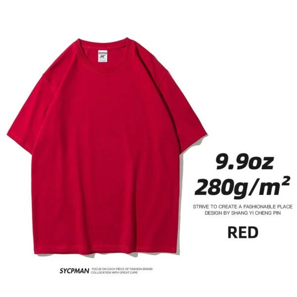 9.9oz 280gsm High Qualtity Oversized Heavy T-shirt for Men Short Sleeve Tee Cotton Solid Color Trend Leisure Green White Black - Image 24