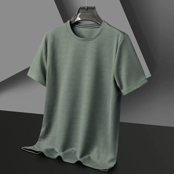 Men's New Summer Waffle round Neck Short Sleeve T-Shirt Comfortable Breathable Short-Sleeved Top for Casual Wear - Image 5