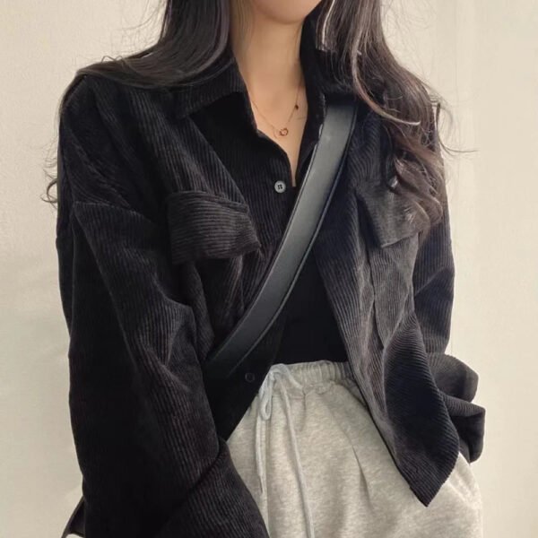 French Vintage 2024 Spring Single-Breasted Women's Chic Lapel Corduroy Long Sleeve Jacket Trendy Korean Style Loose Fit - Image 2